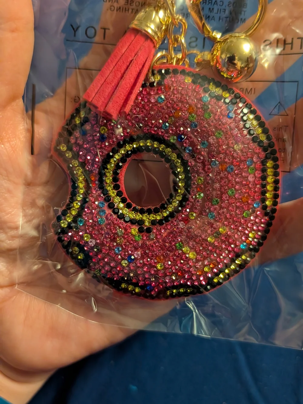 Pink Donut Tassel Keychain Bag Charm - Gold Hardware